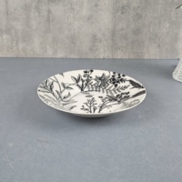 Ensemble de vaisselle en céramique écologique 18 pièces Noir et blanc Motif floral exquis pour 6 personnes