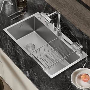 Fregadero de Cocina Personalizado de Acero Inoxidable 304, Fregadero Grande de un Solo Tazón con Drenaje Izquierdo para Conversión de Doble a Individual - Product Image 1