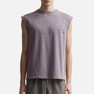 T-Shirt da uomo in Jersey di cotone e muscolatura <span class=keywords><strong>Crop</strong></span> T T-Shirt traspirante <span class=keywords><strong>top</strong></span> <span class=keywords><strong>Crop</strong></span> retrò fori estivi senza maniche T per gli uomini - Product Image 3