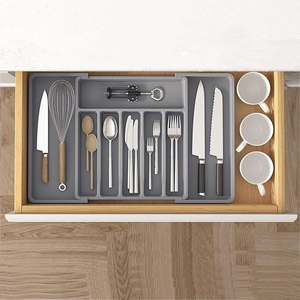 Boîte <span class=keywords><strong>de</strong></span> rangement pour <span class=keywords><strong>ustensiles</strong></span> <span class=keywords><strong>de</strong></span> <span class=keywords><strong>cuisine</strong></span> JIAYI, tiroir <span class=keywords><strong>de</strong></span> rangement réglable <span class=keywords><strong>et</strong></span> rétractable en plastique, type sol, compartiments pour <span class=keywords><strong>vaisselle</strong></span>, grande taille - Product Image 6