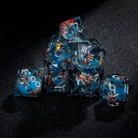 Ensemble de dés Koi DND remplis de paillettes, dés polyédriques à bords tranchants pour le maître de jeu et les jeux de société TTRPG