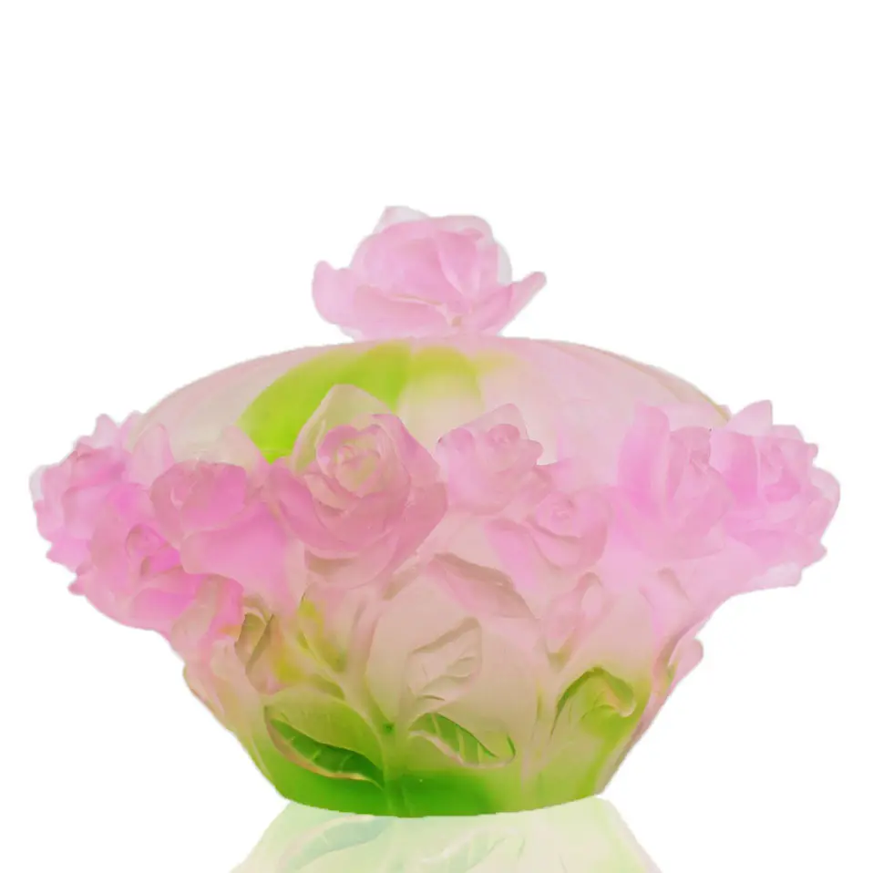 Home Decoration supplies luxury crystal Liuli rose candy jar party decoration OEM project custom color