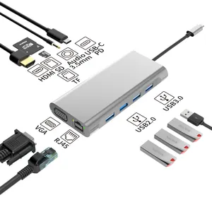 11 в 1 Тип c концентратор usb кабель с разъемами типа c и usb C PD USB3.0 USB2.0 * 3 SD TF HD-MI VGA RJ45 AUDIO3.5 Новый usb hub