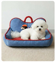 Canapé-lit pour animaux de compagnie, écologique, solide, luxueux, moderne, d'hiver, rectangulaire, couleur denim, doux, avec housse amovible, emballé en carton