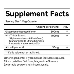 Capsules de Glutathion et de Chardon-Marie OEM pour l'éclaircissement et l'illumination de la peau, soutien hépatique, antioxydant, marque privée, ISO GMP, vente en gros - Product Image 2