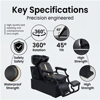 Fauteuil de lavage de luxe noir et or avec bac en céramique, unité de lavage inclinable pour salon de coiffure et spa avec repose-pieds