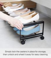Meuble à chaussures roulant à deux niveaux, profil bas, en métal, sur roulettes, pour petits espaces, sous le lit ou dans le placard