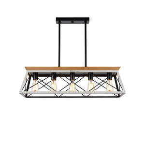 Lustre suspendu industriel moderne 32 pouces à 5 lumières en fer et bois noir et blanc, réglable, pour salle à manger - Product Image 1