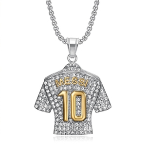 Nouveau collier pendentif maillot <span class=keywords><strong>de</strong></span> <span class=keywords><strong>football</strong></span> n°10 en acier inoxydable plaqué or avec zircon incrusté, style hip-hop - Product Image 5