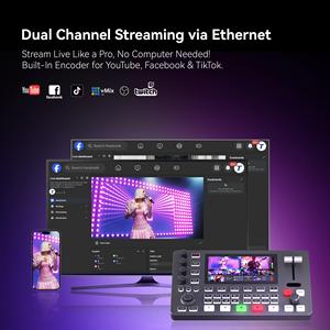 Mélangeur vidéo tout-en-un PC500, commutateur vidéo de production en direct pour le streaming, l'enregistrement, la lecture, le contrôle PTZ, l'édition - Product Image 3