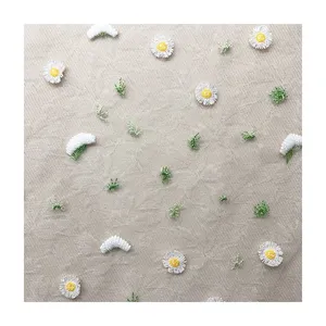 nylon base polyester daisy 3D indian white embroidered small flower lace fabric dress