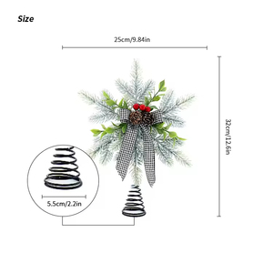 Décoration de sommet de sapin de Noël, flocon de neige scintillant, cônes de pin, écologique, plastique vert, 85% fil de fer, 10% polystyrène, 5% personnalisable, 25cm - Product Image 3