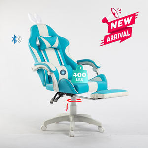 Chaise de jeu E-sport bleu ciel adorable et mignonne pour chambre et bureau, avec oreilles de lapin et repose-pieds - Product Image 1