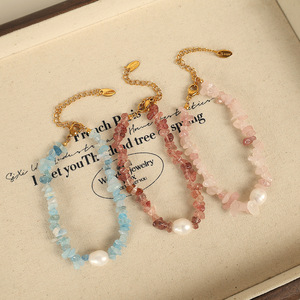 Collar de cuentas de piedra natural con forma irregular y acento de perlas, cadena para clavícula, joyería de regalo - Product Image 3