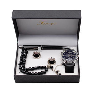 Cadeaux de noël mode coffret cadeau bouton de manchette chapelet stylo cuir Quartz montre-bracelet et Bracelet ensemble hommes fête des pères cadeaux - Product Image 2