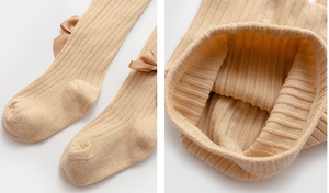 Leggings per Bambini Stile Coreano OEM, <span class=keywords><strong>Calze</strong></span> <span class=keywords><strong>a</strong></span> <span class=keywords><strong>Righe</strong></span> Verticali Traspiranti in Cotone Ecologico, Collant per Ragazze con Fiocco Spessore Standard - Product Image 4