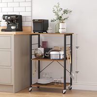Petit chariot de rangement de cuisine sur roulettes à trois niveaux, support pour four à micro-ondes, style industriel, en acier allié marron et noir