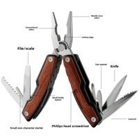 Outil multifonction pliable en acier inoxydable OEM, pinces, couteau de poche à manche en bois, équipement de survie pour le camping en plein air