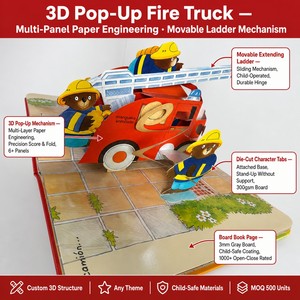 Libro Interattivo per Bambini Personalizzato con <span class=keywords><strong>Camion</strong></span> <span class=keywords><strong>dei</strong></span> <span class=keywords><strong>Pompieri</strong></span> 3D Pop-up in <span class=keywords><strong>Cartone</strong></span>, Copertina Rigida con Alette Sollevabili, Stampa OEM - Product Image 5