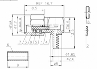 Connecteur SMA-C-JW1.5 plaqué or, connecteur mâle SMA droit à angle droit, connecteur à sertir, câble RG316, fournisseur d'usine