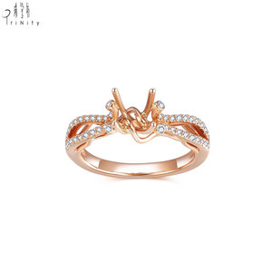 Anillo de compromiso semimontado de oro rosa macizo de 18 quilates con diseño cruzado de moda, el más popular, con diamantes naturales auténticos, para mujer, anillo de boda - Product Image 3