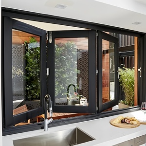 Porte en verre double de style moderne personnalisée Fenêtre pliante en alliage d'aluminium Fenêtre en verre pliante verticale en vente - Product Image 2