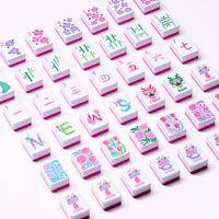 Jeu de Mahjong Américain Rose à Motifs Floraux Entièrement Imprimés, Ensemble Complet de 160 Tuiles en Mélamine avec Sac, Supports et Poussoirs, Cadeau de Fête