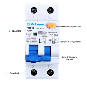Interruptores de Circuito Chint de 32A Serie NB1L1, Interruptor <span class=keywords><strong>Diferencial</strong></span> Magnetotérmico 1P+N de Alta Protección - Product Image 2