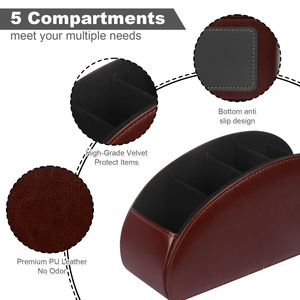 Wholesale 5 Grid Pu Leather Organizer <b>Remote</b> Control <b>Holder</b> Desktop Storage Box Phone Tv Cosmetics Brush Media Controllers - Product Image 6
