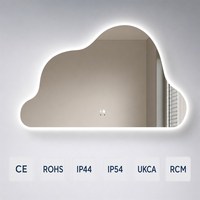 Miroir LED sans cadre en forme de nuage, miroir argenté sans cuivre de 5 mm, miroir mural décoratif rétroéclairé tactile à intensité variable