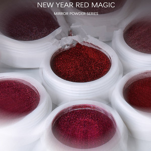 Nouveauté, vente en gros, 9 couleurs, décorations pour ongles en paillettes miroir magiques rouges du Nouvel An, poudre miroir magique pour ongles rouges - Product Image 5