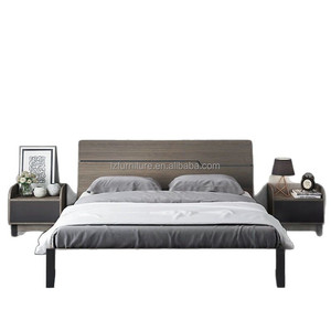 <b>Low</b> Price Modern King Size Hotel <b>Bed</b> for 3 Star Hotels Project Affordable Gray Solid Wood <b>Bed</b> <b>Frame</b> with Nightstands & Headboard - Product Image 1
