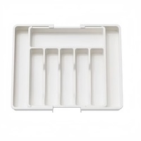 Organizador de Utensilios de Cocina Expandible de Plástico con Compartimentos, Bandeja para Cubiertos de Dos Niveles para Oficina