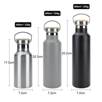Botol vakum tutup bambu, termos dinding ganda, Stainless Steel, botol air bambu terisolasi dengan pegangan
