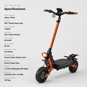 สกู๊ตเตอร์ 48v 1000w มอเตอร์ดุมล้อหลัง ความเร็ว 60 กม./ชม. ระยะทาง 50 กม. ยางออฟโรด 11 นิ้ว สำหรับผู้ใหญ่ พร้อมดิสก์เบรกคู่ รุ่น Kms-m8 Pro - Product Image 2