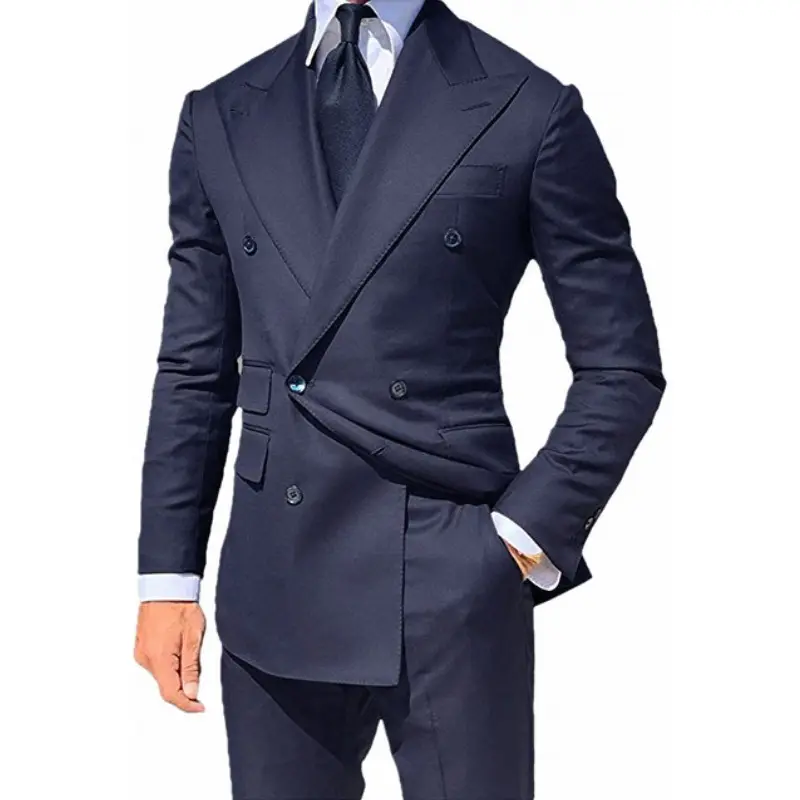 Summer Business Double Breasted Men Suits 2 Pieces Peaked Lapel Slim Fit Wedding Groom Blazer Daily Wear Outfits Jacket+Pants