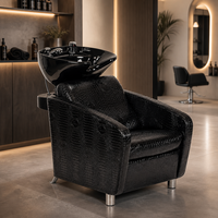 Fauteuil de lavage de luxe pour salon avec bac en céramique inclinable et unité de lavage en cuir gaufré crocodile pour salon de coiffure (vente en gros)