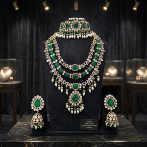 Parure de mariée en laiton vert plaqué or Kundan 04502, collier ras-du-cou et boucles d'oreilles, perles d'imitation, pour mariage et soirée - Product Image 3
