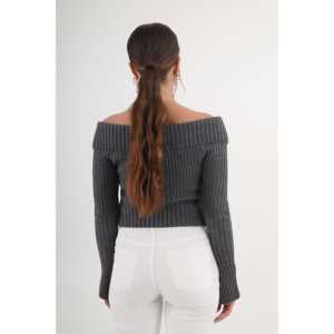 Blusa de Punto con Cuello Madonna y Cierre Completo para Mujer, Color Antracita, Suave, Sexy, Estilo Club - Product Image 2