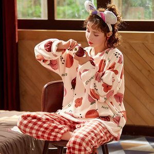 Vêtements de nuit pour femmes, pyjama en flanelle douce et chaude pour l'hiver, Noël, avec manches longues, pantalon à taille élastique, vêtements de nuit pour filles - Product Image 2