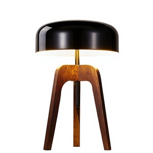 Lampe de table décorative en bois massif de style nordique rustique, LED, lumière blanche chaude, abat-jour en métal sans abat-jour, E26/E27, CRI80, salon, chambre à coucher - Product Image 1