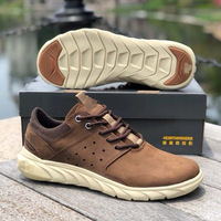 Bottes de travail d'extérieur pour hommes en cuir pleine fleur, à lacets, légères, chaussures de marche décontractées, respirantes, doublure en coton