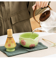 Bol à matcha en céramique, fouet Chasen 100 dents, cuillère en bambou, support, passoire, Chakin, design fleur de prunier, ensemble de thé de luxe écologique