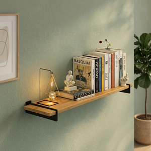 <b>Wooden</b> Wall Shelf <b>Metal</b> <b>Bracket</b> Shelf Rustic Wall Shelf Industrial Wall Shelf Modern Wall Shelf Wall Display Shelf Bedroom Shelf - Product Image 2
