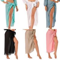 Toalla de playa multiusos Europea americana envuelve falda borla chal una pieza Bikinis ropa de playa Sarong con 10 colores sólidos