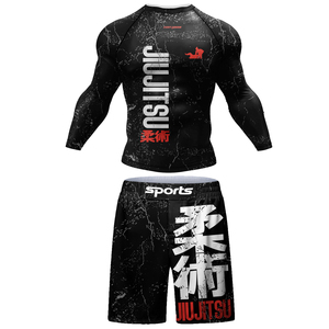 Magliette personalizzate BJJ Rashguard + pantaloni Rash Guard tuta Fitness <span class=keywords><strong>boxe</strong></span> maglie Muay Thai compressione uomo Kickboxing tuta sportiva - Product Image 4