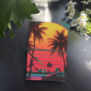 A6 Cuaderno Vintage hecho a mano Cierre de corbata 160 páginas Papel extraíble Regalo de cumpleaños ideal para hermanastro con palmeras Suns - Product Image 1