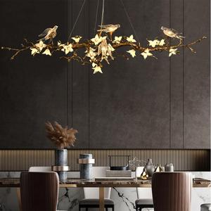 Lampadario a sospensione di lusso in rame con cristalli, a forma di ramo, con uccelli, giardini e orchidee, per ristoranti e decorazioni domestiche, 125 cm - Product Image 6