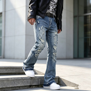 <span class=keywords><strong>Jeans</strong></span> Americani di <span class=keywords><strong>Alta</strong></span> Qualità Vintage in Denim Lavorato a Maglia, Slim Fit con Strappi per <span class=keywords><strong>Uomo</strong></span> - Product Image 3