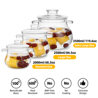 Lot de 3 pots en verre borosilicate en gros, 2000ml, 2500ml, 3500ml / 67.6oz, 84.5oz, 118.3oz, OEM, pour hôtels, vente en gros